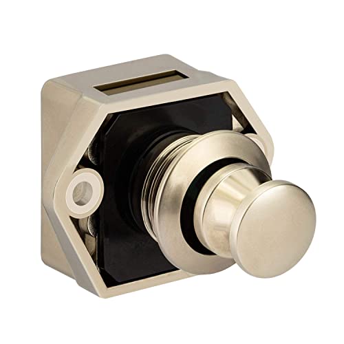 OCGIG 10Pcs RV Cabinet Mini Push Button Latch Locks Catch Door Knobs Gold for RV Caravan Cupboard Handle Nickel Plated