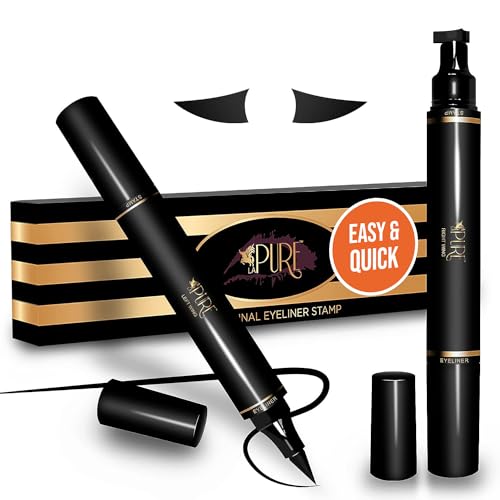 Wing Eyeliner Stamp Pens 2x Liquid Cat Eye Winged Eyeliner Stamp &amp; Fine Tipped Pen Eyeliner Stencil Smudge Proof Black Eye Liner Tiktok Trend Items Sweatproof -Black 10mm