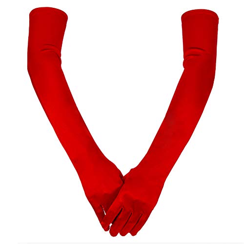 Long Red Elbow Satin Gloves 21 Stretchy 1920s Opera Gloves Evening Party Dance Gloves for Women