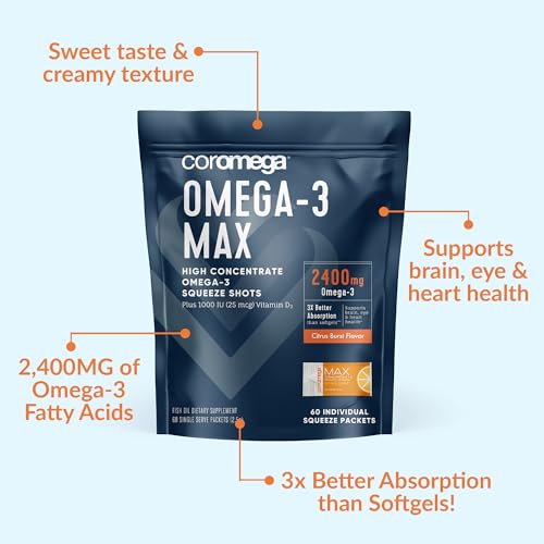 Coromega MAX 2400mg Omega-3 Fish Oil + Vitamin D Squeez