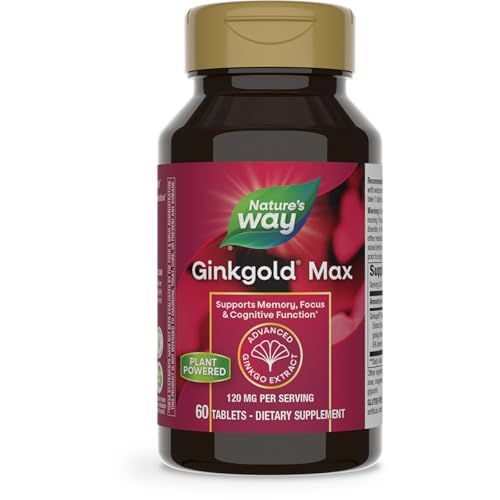 Ginkgold Max Advanced Ginkgo Extract, Supports Memory, Focus, and Concentration, and Cognitive Function*, Gluten free, Vegan, 60 Vegan Tablets (Packaging May Vary)