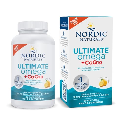 Ultimate Omega + CoQ10, Lemon - 90 Soft Gels - 1280 mg Omega-3 + 100 mg CoQ10 - Heart Health, Cellular Energy, Antioxidant Support - Non-GMO - 45 Servings