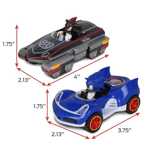 Sonic Transformed All-Stars Racing Pull Back Action: Shadow and Sonic Hedgehog, Two Vehicles, Video Game Legends, No Batteries Required, Pull Back – Release - and Watch it go