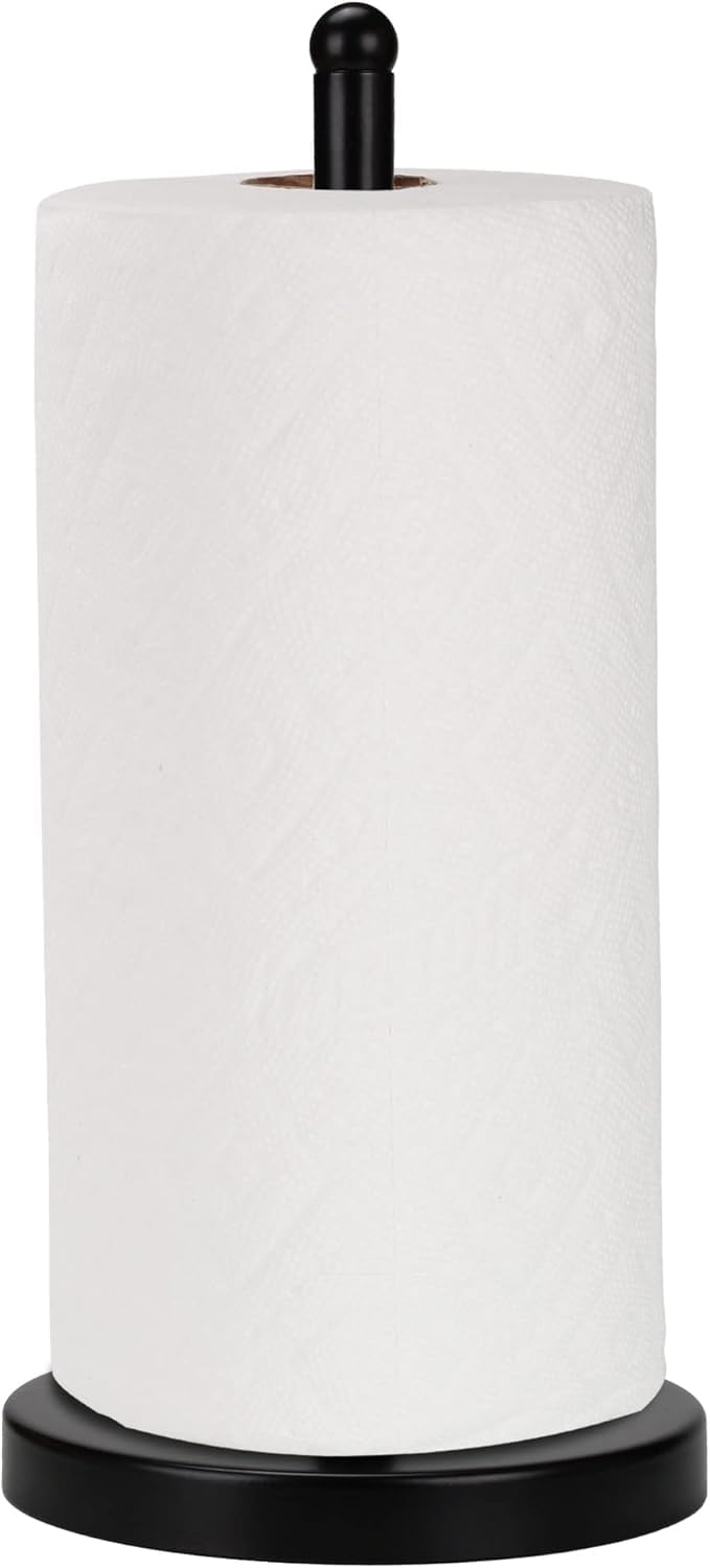 Black Paper Towel Holder Countertop, Heavy Duty Steady Weighted Towel Roll Stand Organizer for Kitchen Bathroom (A076)