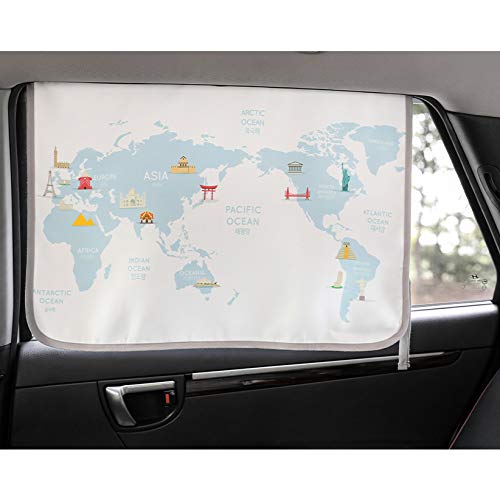 BEBEDECO Magnet Car Sun Shade Curtain for Side Window for Baby Kids Children - Sunshade Protector Sun Blocker Blind (Be-Travel Map)