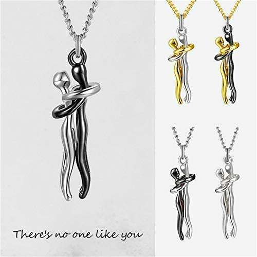 Couple Lovers Hug Necklace Polishing Copper Trendy Necklace for Women Men Lovers Valentine&#39;s Day Gift-Black