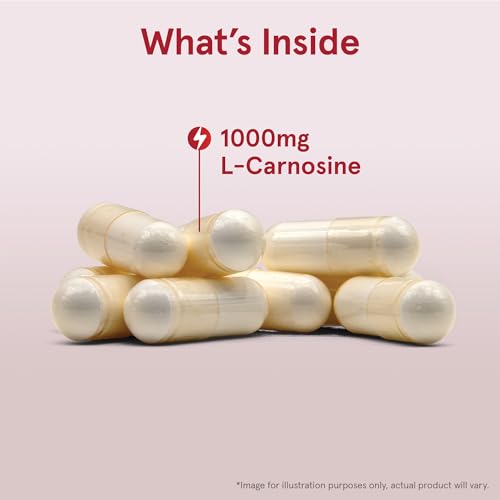 L-Carnosine Dipeptide Antioxidant 1000 mg, Dietary Supplement, Antioxidant Support for Mitochondrial Health, 90 Veggie Capsules, Up to 45 Day Supply