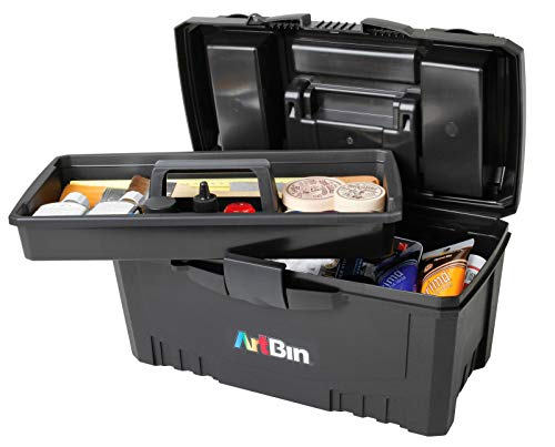 6918AB Twin Top 17 inch Supply Box, Portable Art & Craft Supply Organizer with Handle, [1] Plastic Storage Case, Black