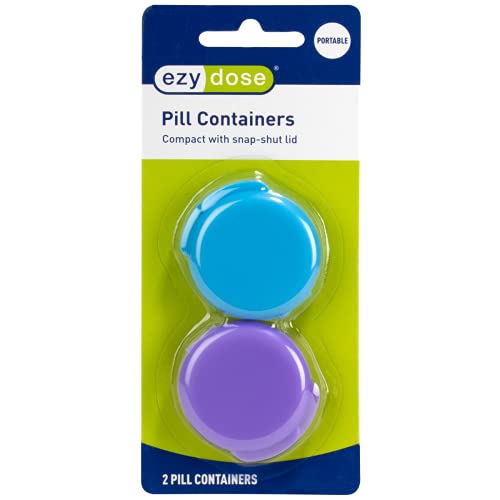 EZY DOSE Daily Round, Portable On-The-Go Pocket Pharmacy, Pill Box, Organizer and Vitamin Containers, Snap Shut Lids, Perfect For Traveling, Colors May Vary, 2 Pack, BPA Free