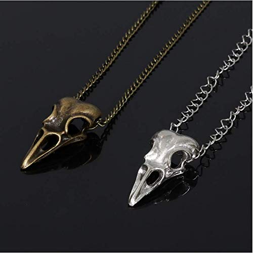 Cathercing Crow Skull Pendant Necklace for Men on Halloween Boys Skull Necklace Chain Jewelry Necklaces for Women Festival Ornament (Bronze)
