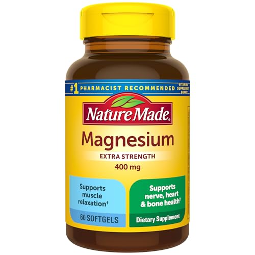Extra Strength Magnesium Oxide 400 mg, Magnesium Supplement for Muscle, Nerve, Bone and Heart Support, 60 Softgels, 60 Day Supply
