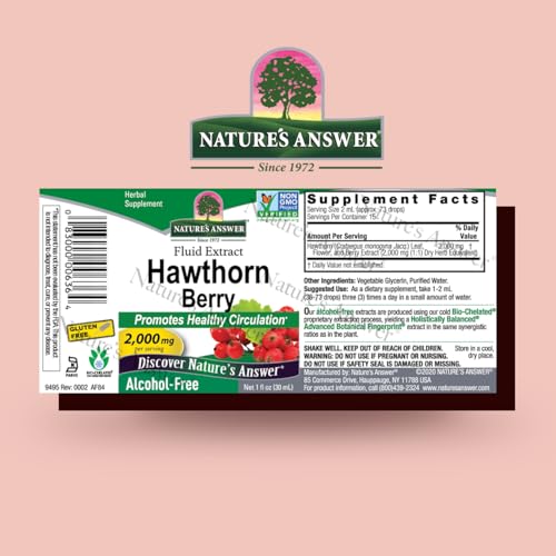 Nature&#39;s Answer Hawthorn Berry 1 Ounce Extract - Blood Circulation &amp; Cholesterol Support Supplement, Alcohol Free, Gluten Free, Preservative Free