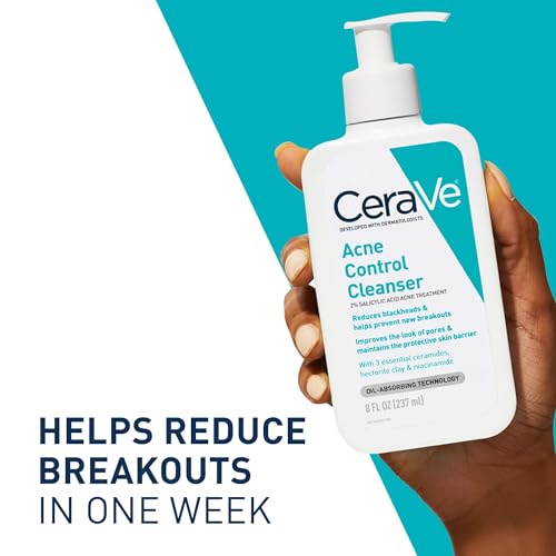 CeraVe Acne Treatment Face Wash | Salicylic Acid Cleanser with Purifying Clay, Niacinamide, and Ceramides | Pore Control and Blackhead Remover | 8 Ounce