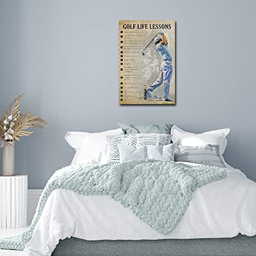 Vintage Golf Poster Quotes Wall Art Motivational Canvas Inspirational Pictures Print Art Education Golf Painting Decoration for Guys Christmas Gift Framed 16x24 inch(40x60cm)
