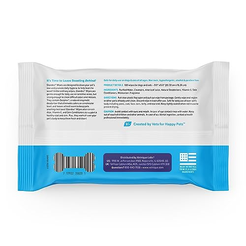 Labs Glandex Dog Wipes for Pets Cleansing & Deodorizing Anal Gland Hygienic Dog & Cat Wipes with Vitamin E, Skin Conditioners and Aloe (100ct Pouch)