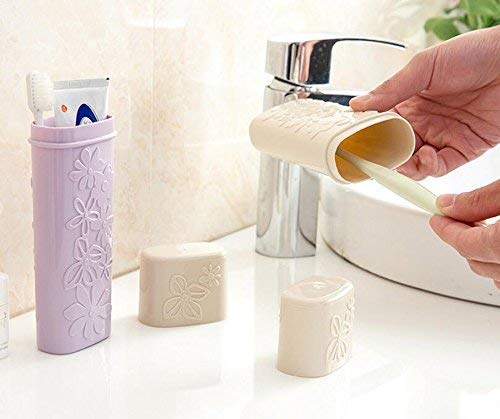 1PC Plastic Portable Toothbrush Toothpaste Storage Box Multifunction Waterproof Wash Gargle Cup Case Holder Container for Travel Outdoors Business Trips Home School (Purple)