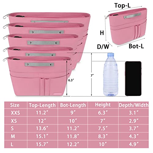 purse organizer insert for handbags,Tote Bag Organizer Insert Zipper for Women, Handbag Organizer Inside Liner with 15 Pockets, Pink