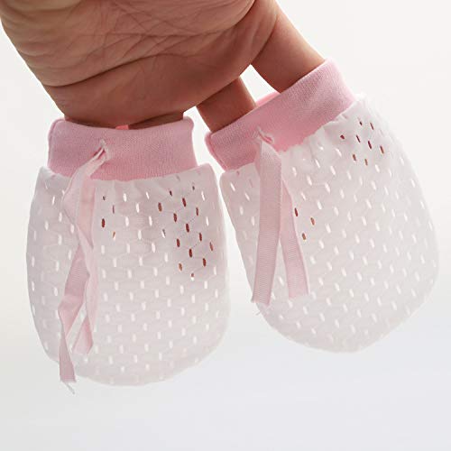 Baby Boy Girl No Scratch Silk Cotton Mittens Mesh Breathable Drawstring Gloves for Newborn Toddler Infants 8 Pack (Eyelet Mitten)