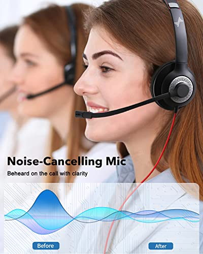 EAGLEND USB Headset with Mic for PC, On-Ear Computer Laptop Headphones with Noise Cancelling Microphone in-line Control for Home Office Online Class Skype Zoom (USB+3.5mm, Black)