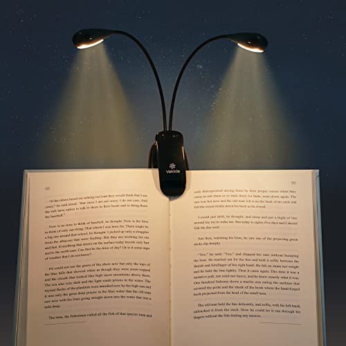 Dual Heads Rechargeable Book Light for Reading at Night in Bed, Warm Reading Light with Clamp, 180° Adjustable Mini Clip on Light, Lightweight Eye Care Book Light Perfect for Readers