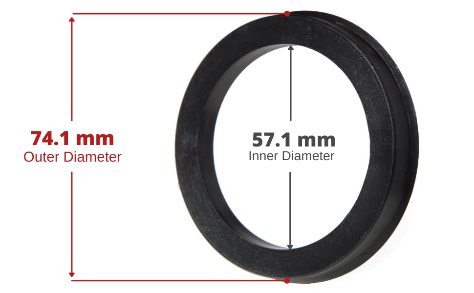 74.1mm OD to 57.1mm ID Black Plastic Polycarbonate Hub Centric Rings
