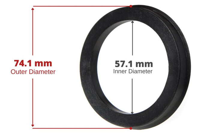 74.1mm OD to 57.1mm ID Black Plastic Polycarbonate Hub Centric Rings