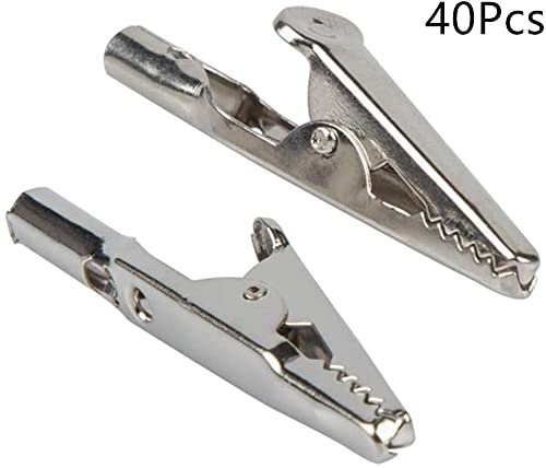 Alligator Clip Spring Clamps 51mm/2inch test line Crocodile Clip Silver Tone Alligator Clips Nickel Plated Crocodile Clamps, used in laboratory electric testing work and Cable Lead Clip 40Pcs