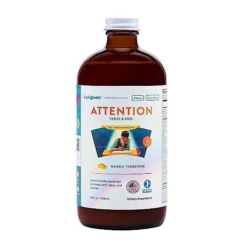 Attention Liquid Multivitamin for Kids & Teens - Improves Memory Retention, Concentration, Focus, Mood, Relaxation & Calming - Great Taste, Vegan, Sugar-Free (16 oz)