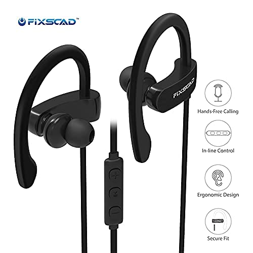 FIXSCAD Y171 Sports Earbuds Wired with Microphone, Soft Wrap Around Earphones with Over Ear Hook, in Ear Running Headphones for Exercise Compatible with Samsung, Free Type C to 3.5mm Adapter