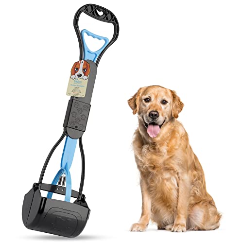 Non-Breakable Pooper Scooper for Large Medium Small Dogs with 24.3inch Long Handle High Strength Material Durable Spring, Easy Grass and Gravel Pick Up