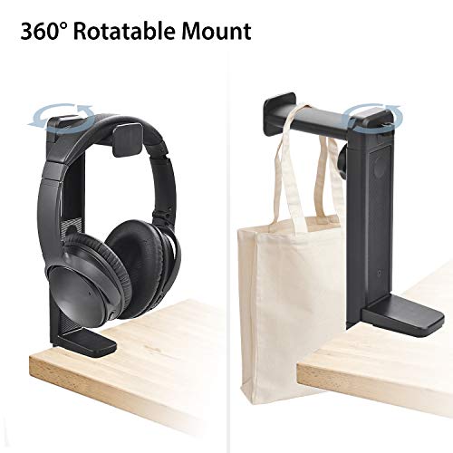 HS906 Headphone Stand &amp; Hanger 2 in 1, Above &amp; Under Desk Gaming Headset Holder Mount Hook with Height Adjustable &amp; Rotating Clamp, Earphone Rack with Cable Clip