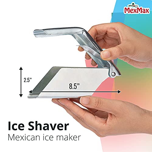 Manual Ice Shaver - Raspador De Hielo Para Raspados - Mexican Ice Maker - Handheld Ice Scraper - Tinned Ice Shaver Stainless Steel Blade for Shaved Granita - One Size, Silver - Cocina Mexicana