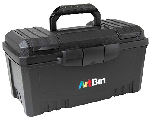 6918AB Twin Top 17 inch Supply Box, Portable Art & Craft Supply Organizer with Handle, [1] Plastic Storage Case, Black