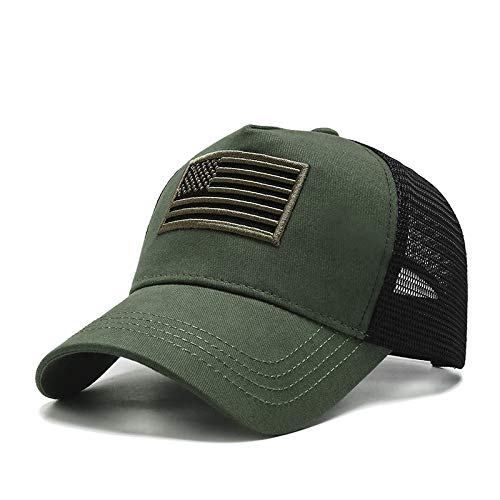 Uphily Army Green US American Flag Trucker Cap - Olive 