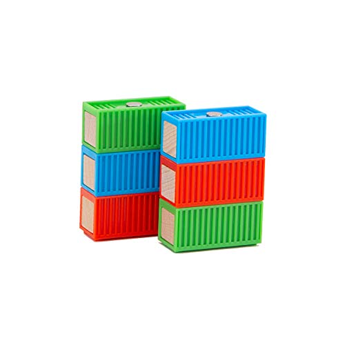 ORBRIUM 11 Pcs Intermodal Freight Trains Set for Wooden wood Railway Includes 2 Diesel Engines, 3 Container Flat Cars, 6 Shipping Containers Compatible with Thomas, Brio, Chuggington, Melissa and Doug