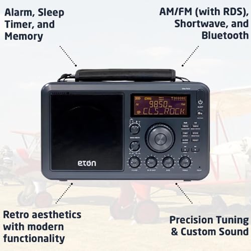 Elite Field Radio with AM/FM, Shortwave, RDS, Bluetooth, Digital Tuning, Treble/Bass Control, 50 Memory Stations, External Antenna, Rich LCD Display, Retro Tabletop Design