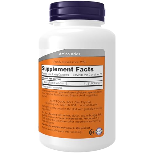 Supplements, L-Tryptophan 500 mg, Encourages Positive Mood*, Supports Relaxation*, 120 Veg Capsules
