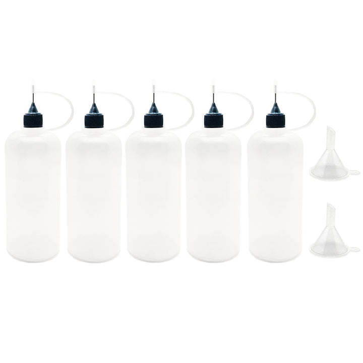 5 Pcs Needle Tip Bottle, 120ml /4 Ounce Precision Tip Applicator Bottles, with 2 Pcs Mini Funnel, Black Lid