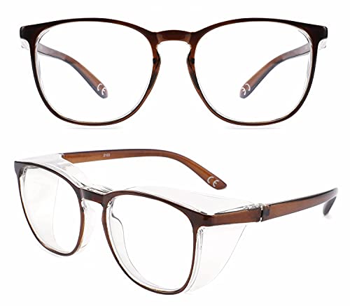 Safety Glasses Anti Fog Goggles Protective Eyewear Blue Light Blocking Anti Dust UV Protection Glasses For Men Women (Brown)
