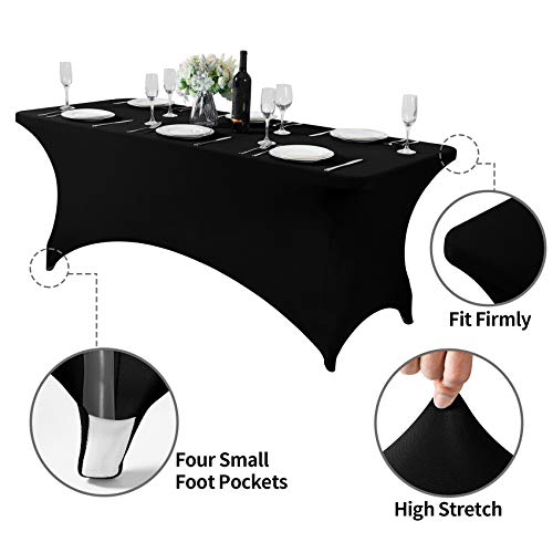 Spandex Table Cover for 6Ft Table Universal Fitted Stretch Tablecloth for Party, Banquet, Wedding and Events-Black