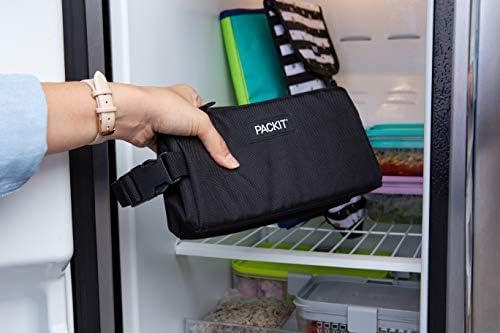 Freezable Snack Box, Black, Built with EcoFreeze Technology, Collapsible, Reusable, Zip Closure with Buckle Handle, Perfect All Ages and Fresh Snacks on the go