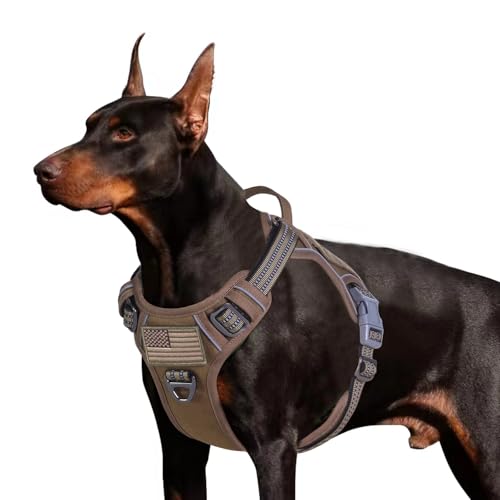 BUMBIN Tactical Dog Harness for Large Dogs No Pull, Famous TIK Tok No Pull, Fit Smart Reflective Pet Walking Harness for Training, Adjustable Dog Vest Harness with Handle Brown L
