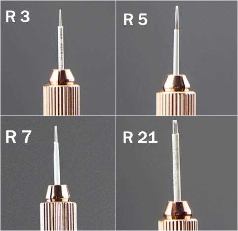 Semi-Permanent Makeup Round Microblade Needles Manual Fog Needle Eyebrow Tattoo Needle 4 Different Types R3 R5 R7 R21 Pack of 100