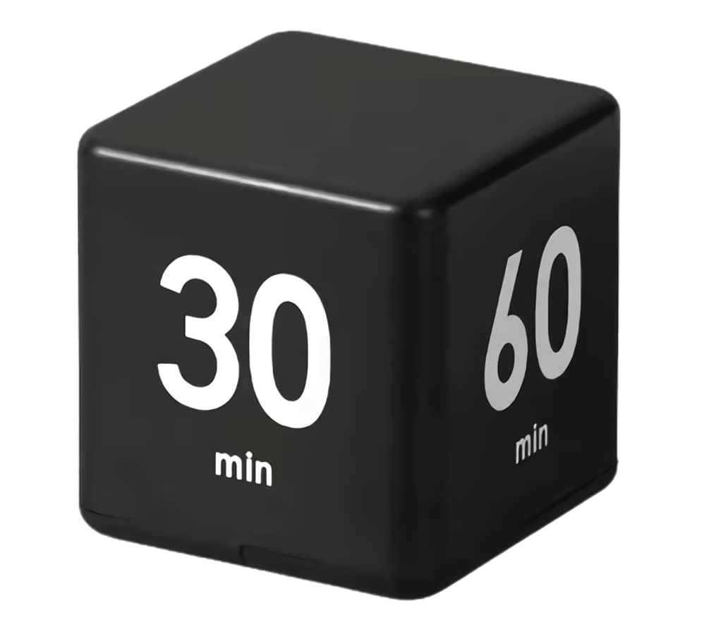 Cube Timer, Kitchen Timer Kids Timer for ADHD Productivity Workout Flip Timer Classroom for StudyTime Countdown Management Settings 15 20 30 60 Minutes, Black
