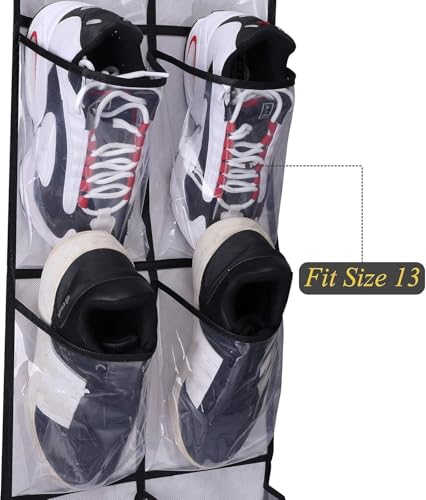 Over The Narrow Door Shoe Organizer with 12 Crystal Pockets Hanging Closet Door (2 Packs, White)