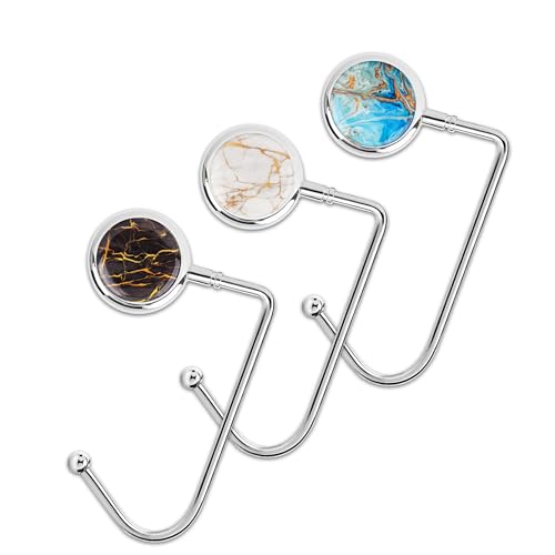 Purse Hook Set of 3 - Hanger Table Hanger Holder Womens Bag Storage (long3-Marble)