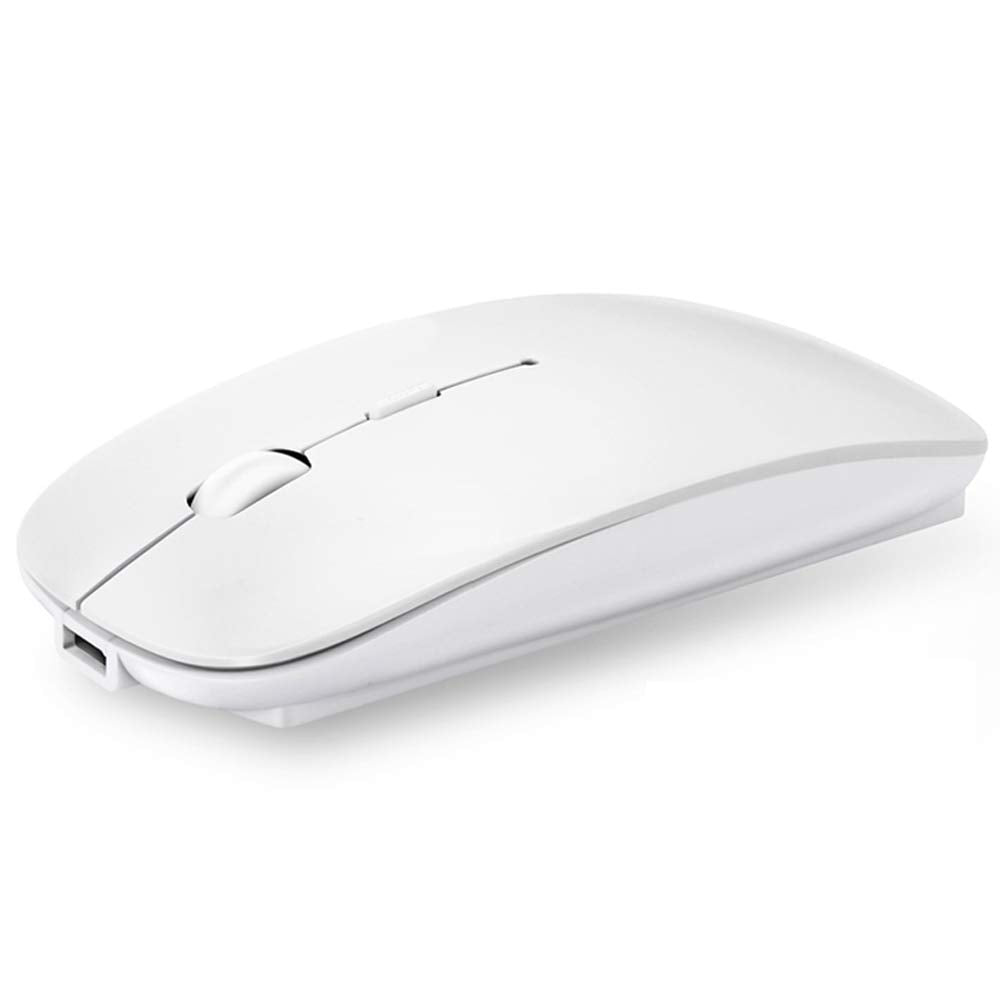 2.4GHz Wireless Bluetooth Mouse,Dual Mode Slim Rechargeable Wireless Mouse Silent USB Mice, 3 Adjustable DPI,Compatible for Laptop Windows MacBook Android MAC PC Computer (White)