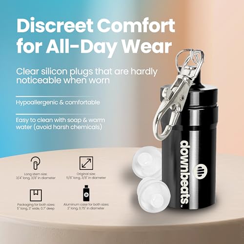 High Fidelity Ear Plugs for Hearing Protection - Discreet, Clear Ear Plugs for Concerts, Festivals &amp; Noisy Events - Up to 18dB Background Noise Reduction Rave Earplugs - Comes with Aluminum Case