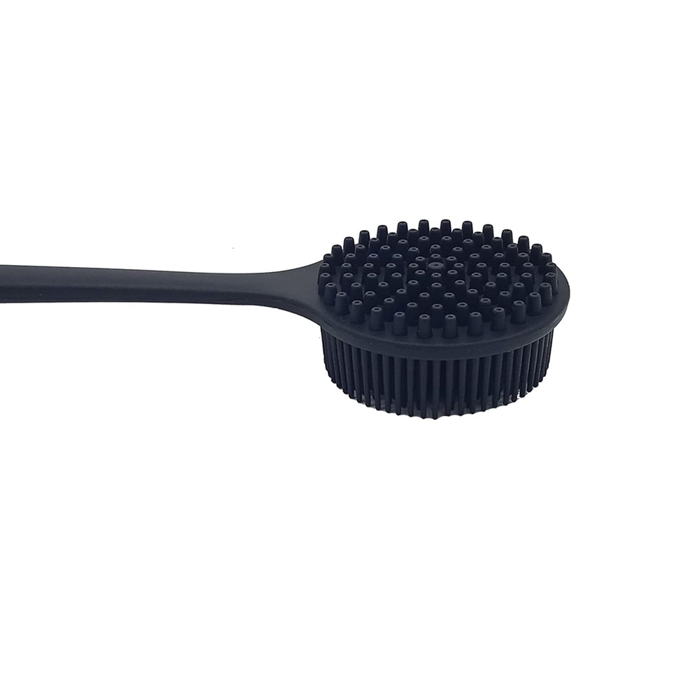 Back Scrubber for Shower Soft Silicone Bath Body Brush with Long Handle, BPA-Free, Hypoallergenic (Black)