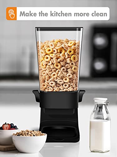 Cereal Dispenser Countertop, Large Capacity Rice Dispenser Cereal Container Storage, Not Easy to Crush Food, Dry Food Dispenser for Rice, Candy &amp; Snack, Black (5.5 Qt)